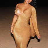 Clubbing Vibe Sparkly Rhinestone Bra Maxi Dress